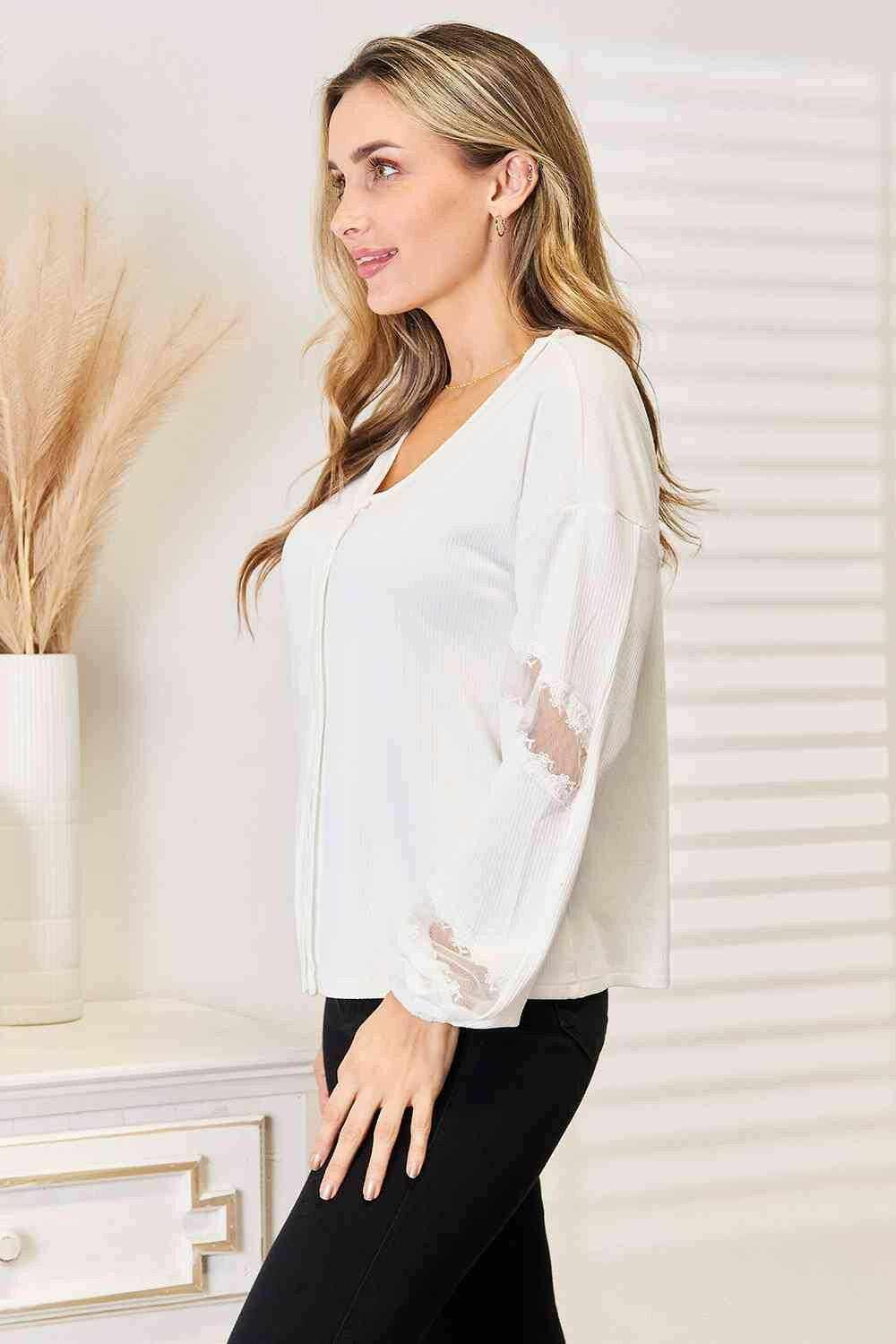 Elegant lace v-neck blouse - Love Salve